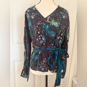NWT  France la fée
Maraboutée V-Neck Wrap Top - Teal and Black-S
